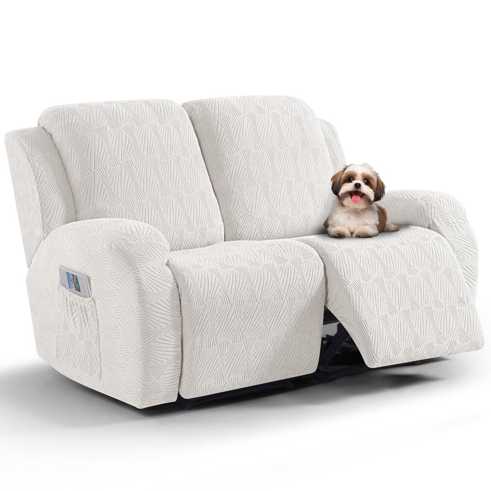 2 Seat Recliner Loveseat Cover, 6-Pieces Stretch Slipcover  (Porcelain White)